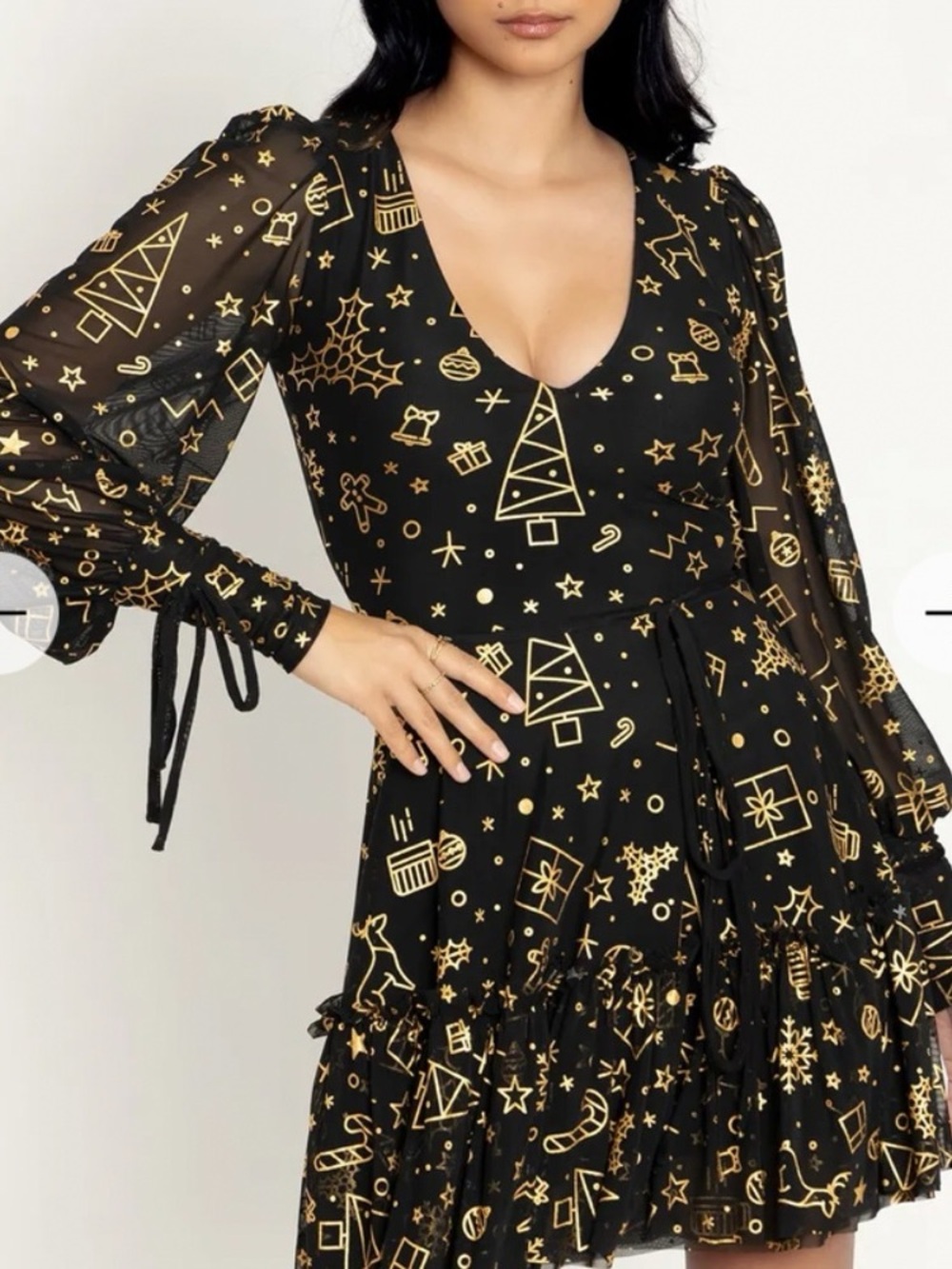 Blackmilk Golden Greetings Heavenly Black Gold Dress Size M